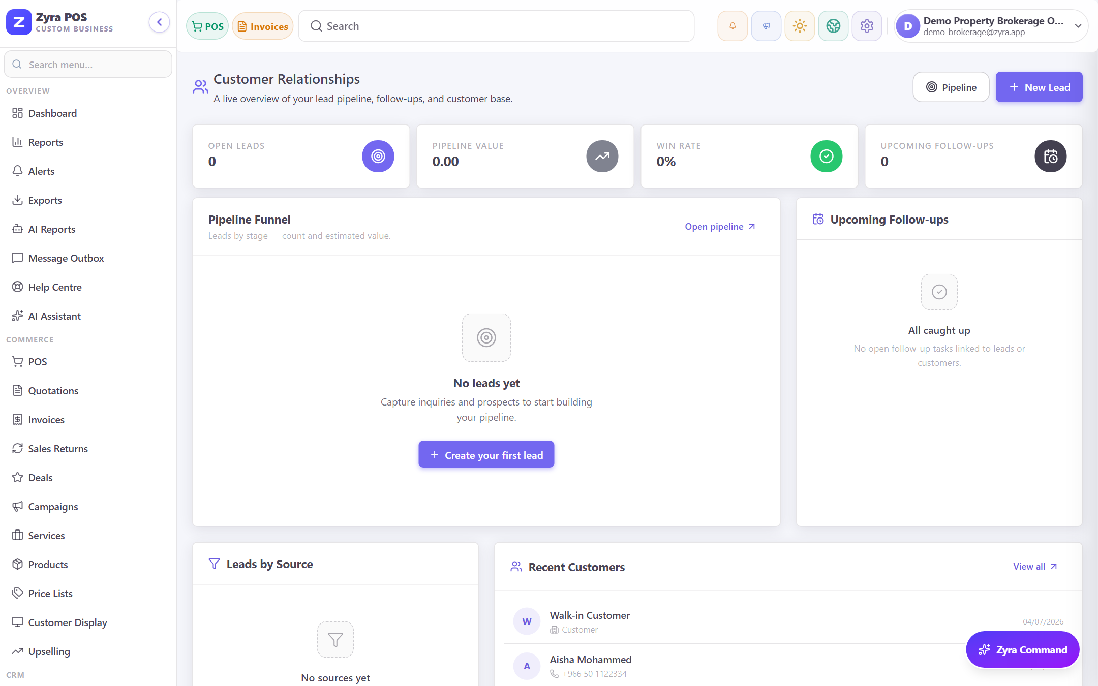 Zyra CRM — lead pipeline & follow-ups