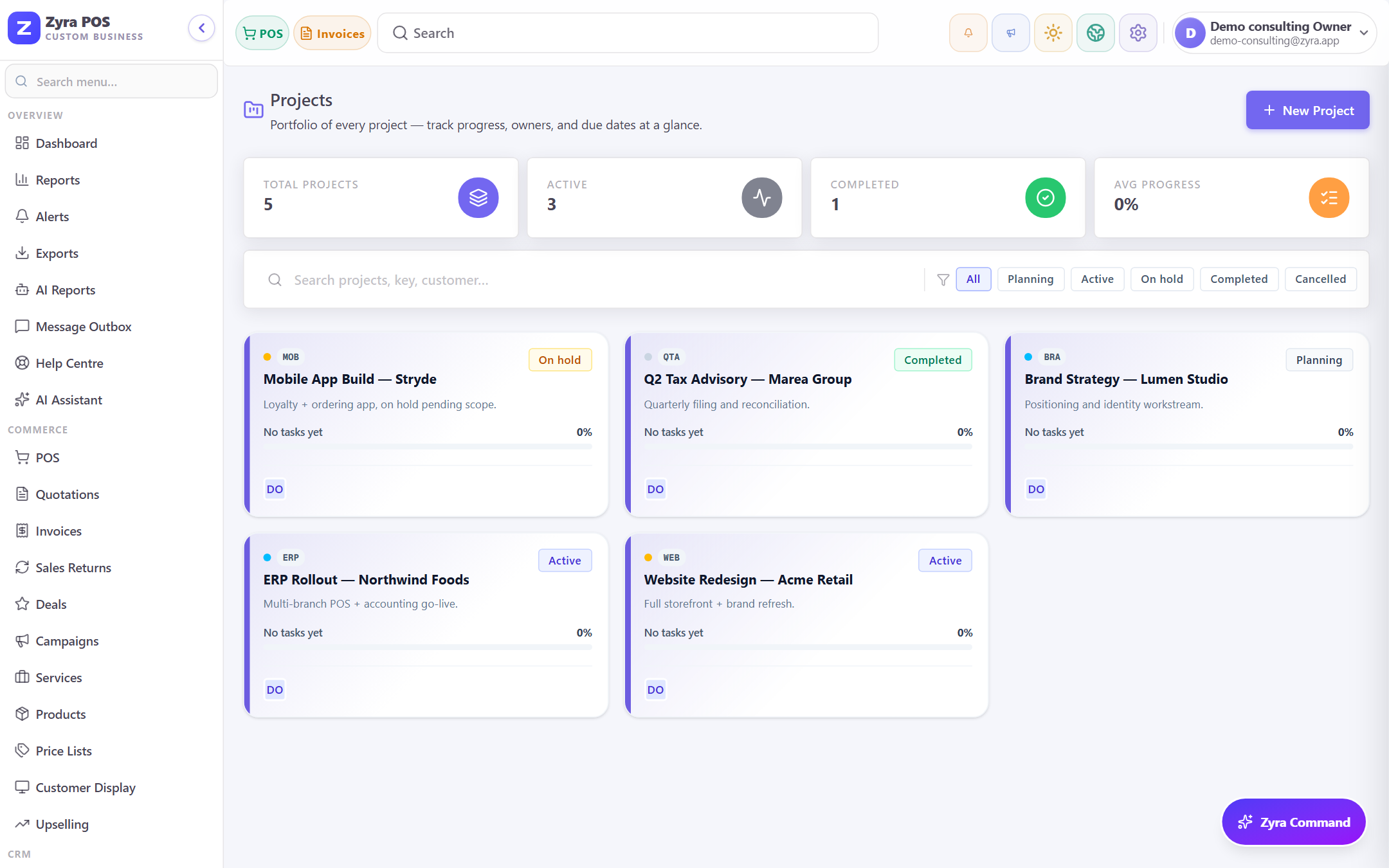 Zyra projects — portfolio & progress
